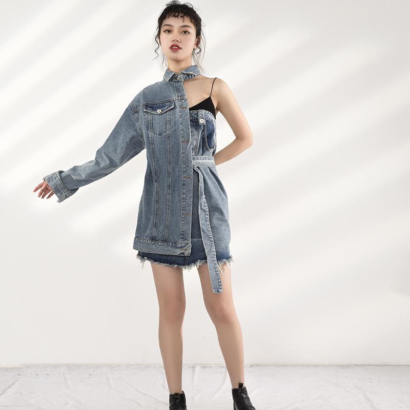 Marigold Shadows jackets Ichika One Sided Long Sleeve Denim Jacket Dress Set