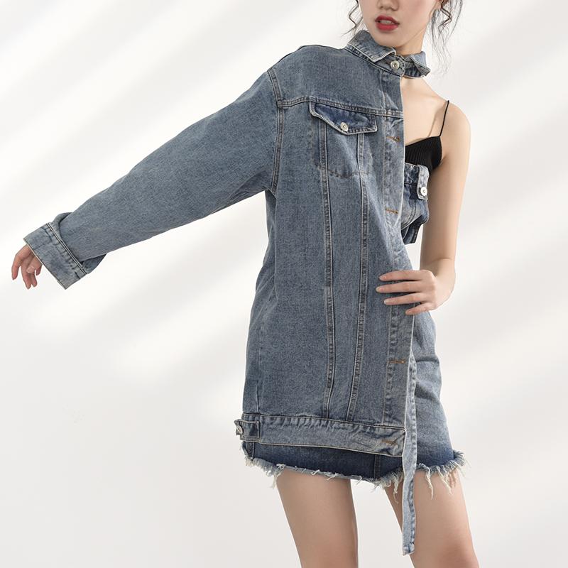 Marigold Shadows jackets Ichika One Sided Long Sleeve Denim Jacket Dress Set