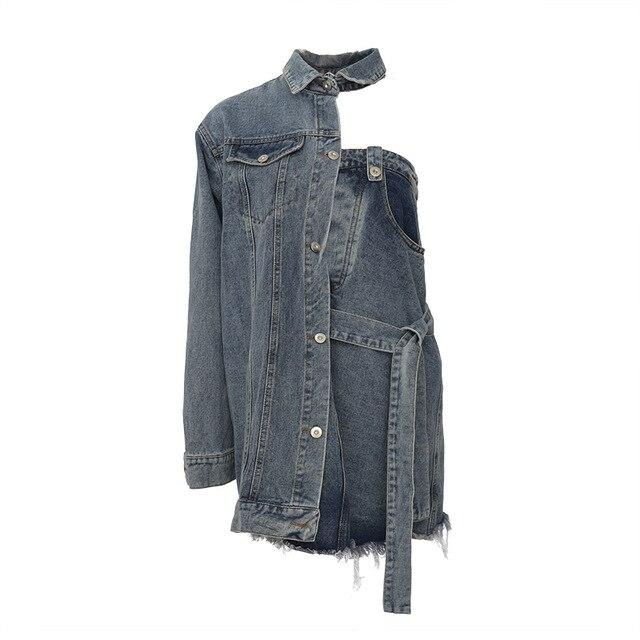 Marigold Shadows jackets Ichika One Sided Long Sleeve Denim Jacket Dress Set