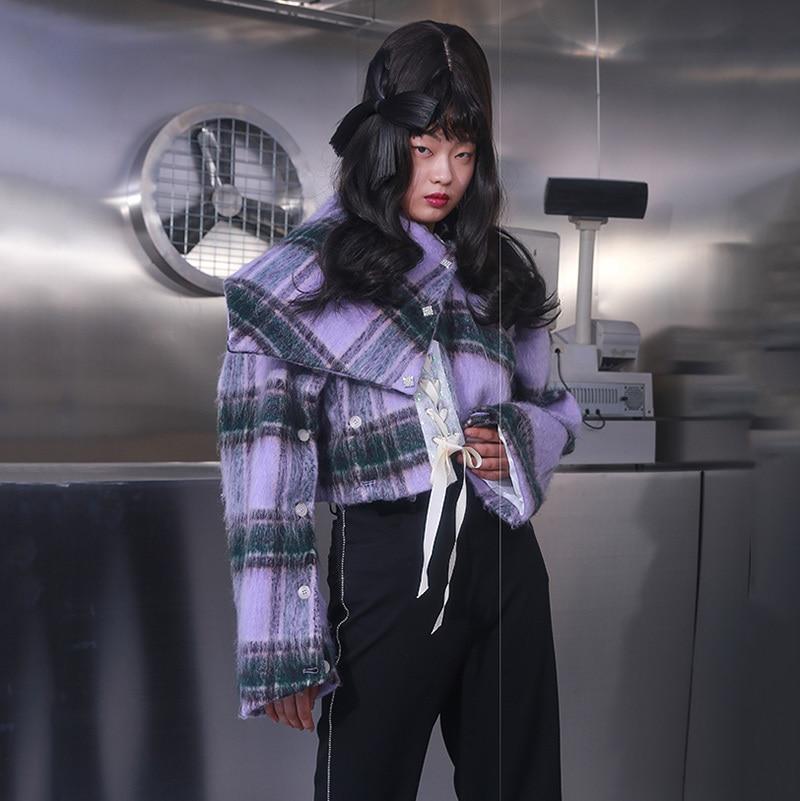 Marigold Shadows jackets Iva Plaid Long Sleeve Irregular Crop Jacket