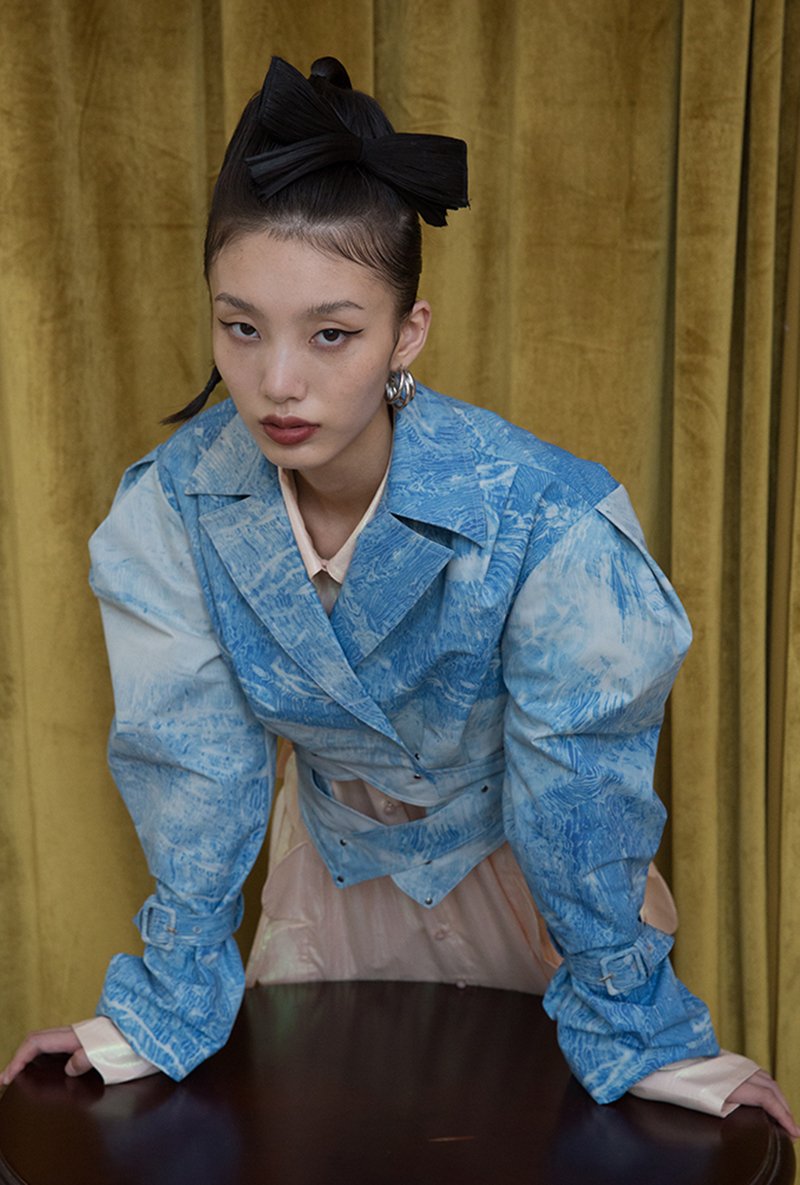 Marigold Shadows jackets Ryoto Printed Crop Puff Jacket