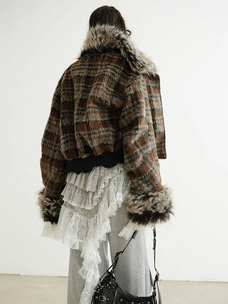 Marigold Shadows Jackets Sablet Reversible Plaid Faux Fur Jacket