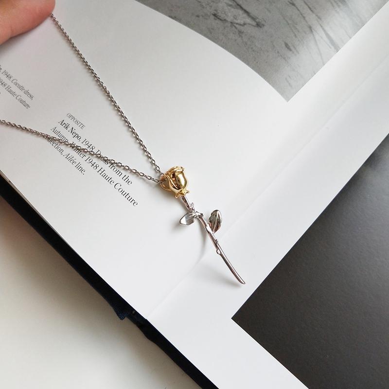 Marigold Shadows jewelry Azu Thorny Rose Pendant Necklace - Silver