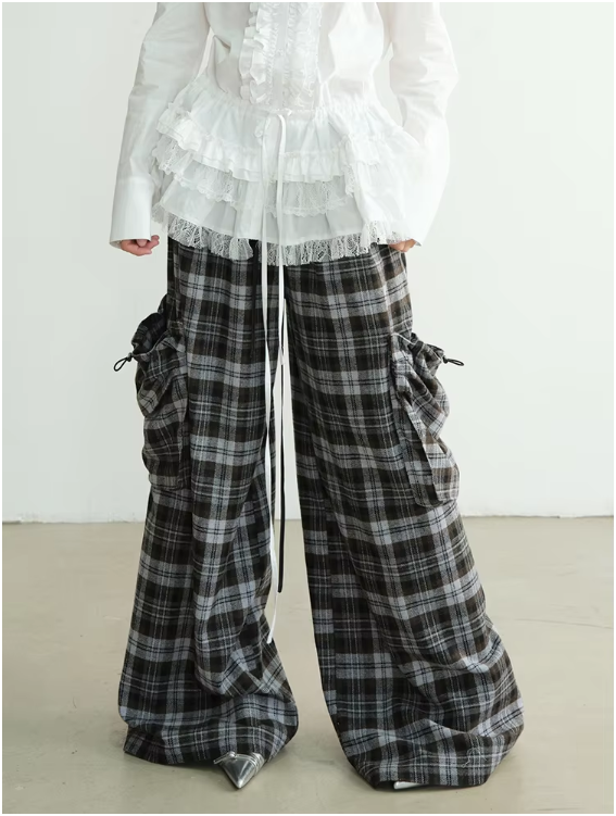 Marigold Shadows Pants Docter Plaid Cargo Pocket Pants