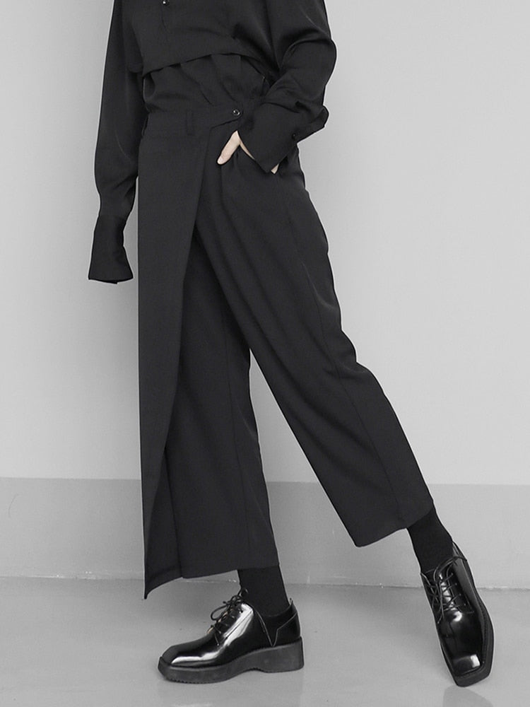 JULIA ALLERT - Wide Leg Trousers With Skirt Overlay Gray | DOORS NYC