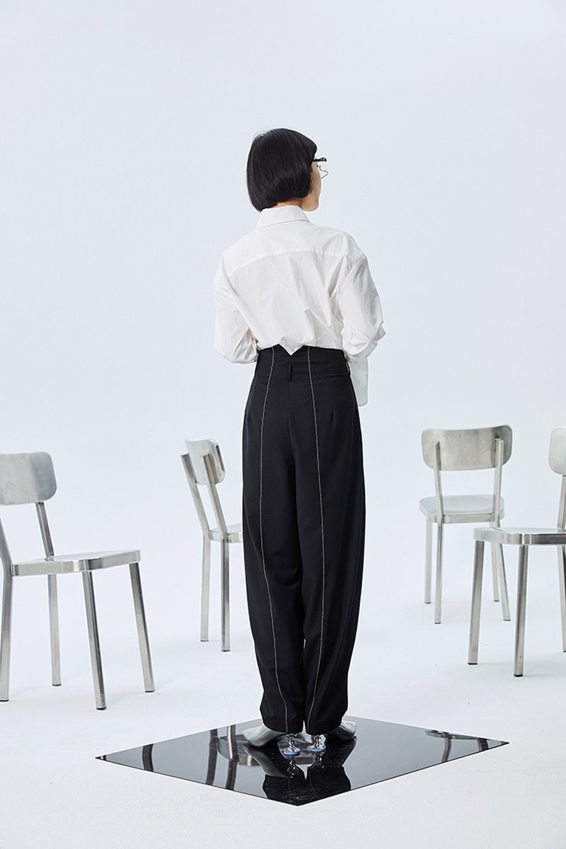Marigold Shadows pants Setsuko Pleated Long Wide Leg Pants - Black