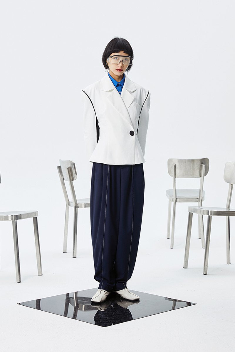 Marigold Shadows pants Setsuko Pleated Long Wide Leg Pants - Navy Blue