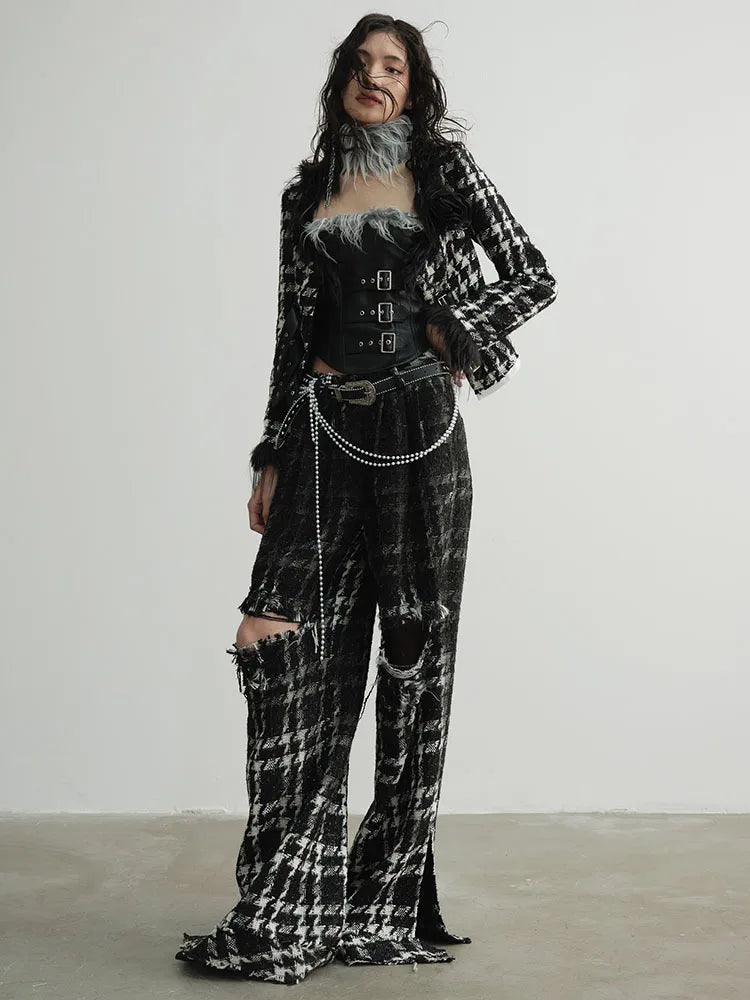 Marigold Shadows Pants Takumi Distressed Plaid Pants