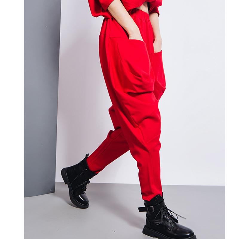 Marigold Shadows Pants Tanaka Pocket High Waist Harem Pants - Red