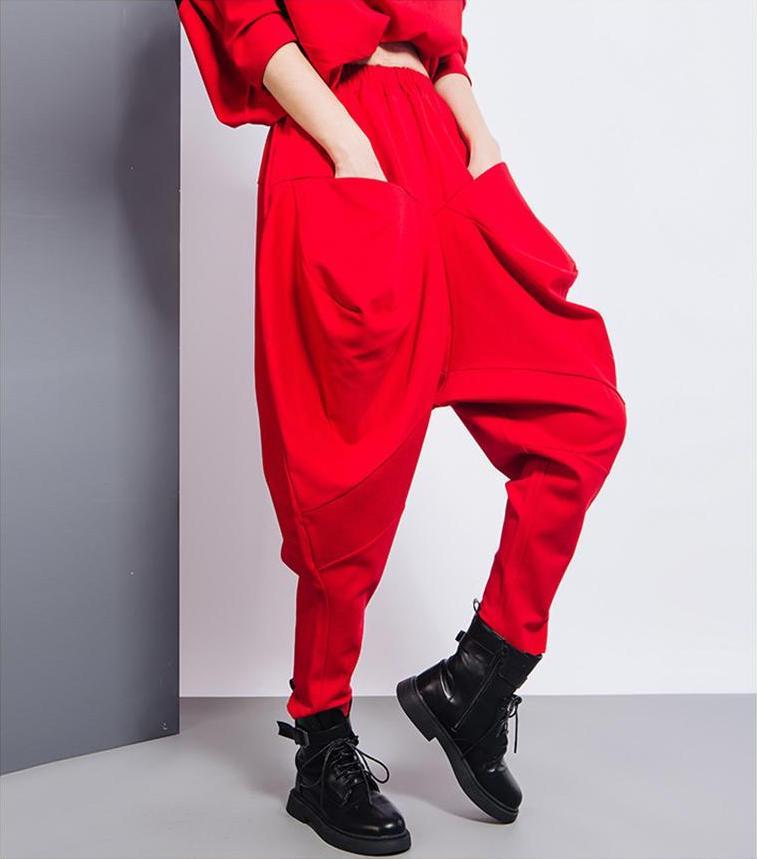 Marigold Shadows Pants Tanaka Pocket High Waist Harem Pants - Red