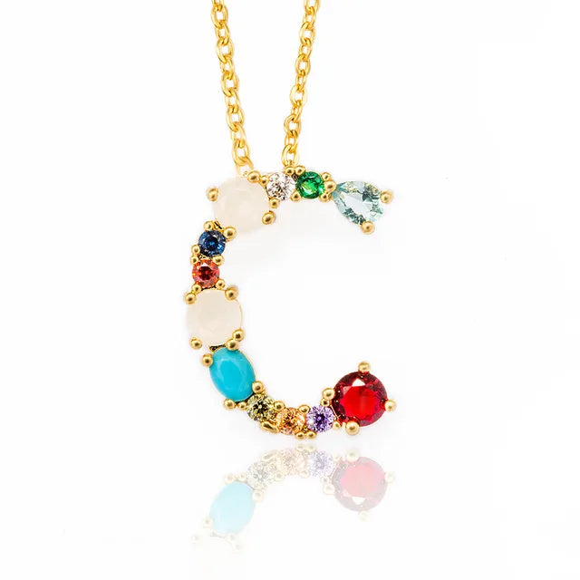 Marigold Shadows Pendant Necklaces ***Lettre Multicolor Initial Charm Necklace - Gold