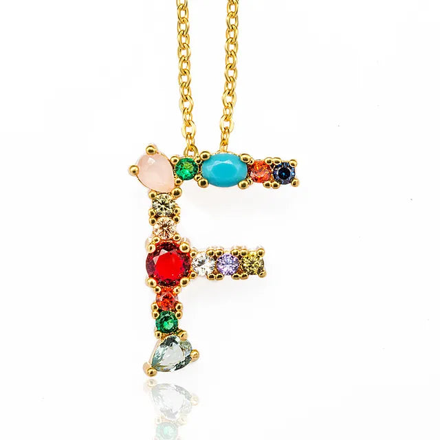 Marigold Shadows Pendant Necklaces ***Lettre Multicolor Initial Charm Necklace - Gold