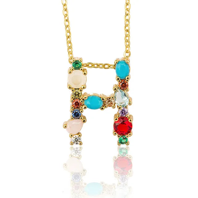 Marigold Shadows Pendant Necklaces ***Lettre Multicolor Initial Charm Necklace - Gold