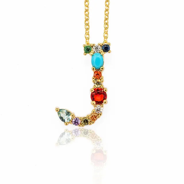 Marigold Shadows Pendant Necklaces ***Lettre Multicolor Initial Charm Necklace - Gold