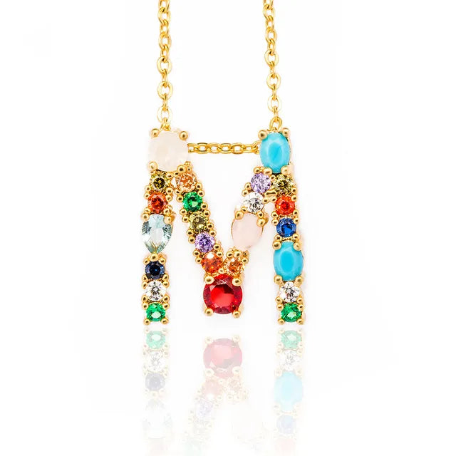 Marigold Shadows Pendant Necklaces ***Lettre Multicolor Initial Charm Necklace - Gold