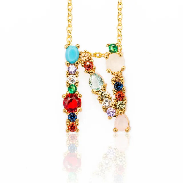 Marigold Shadows Pendant Necklaces ***Lettre Multicolor Initial Charm Necklace - Gold