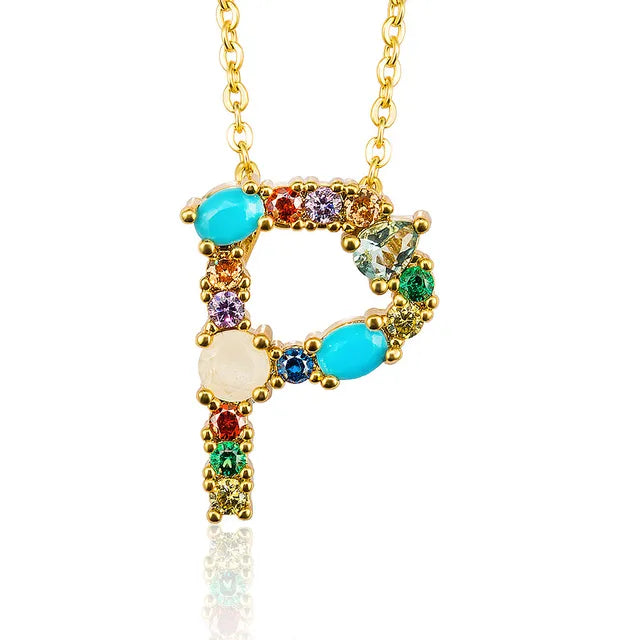 Marigold Shadows Pendant Necklaces ***Lettre Multicolor Initial Charm Necklace - Gold