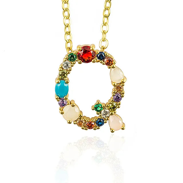 Marigold Shadows Pendant Necklaces ***Lettre Multicolor Initial Charm Necklace - Gold