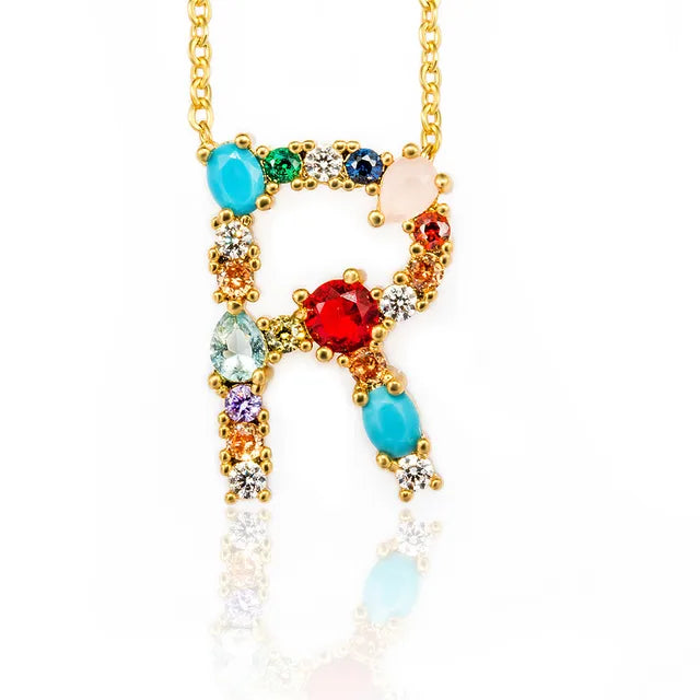 Marigold Shadows Pendant Necklaces ***Lettre Multicolor Initial Charm Necklace - Gold