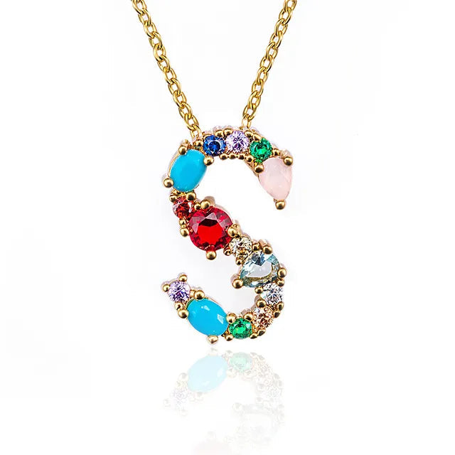 Marigold Shadows Pendant Necklaces ***Lettre Multicolor Initial Charm Necklace - Gold