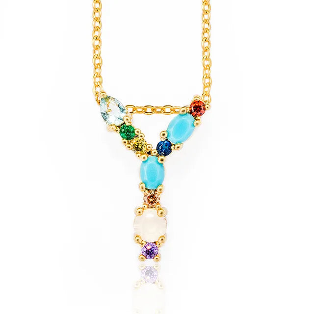 Marigold Shadows Pendant Necklaces ***Lettre Multicolor Initial Charm Necklace - Gold