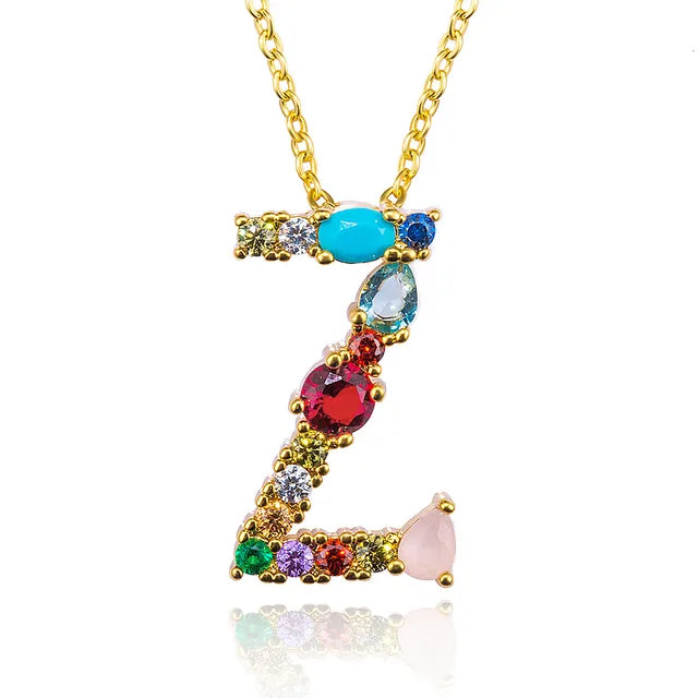 Marigold Shadows Pendant Necklaces Lettre Multicolor Initial Charm Necklace - Gold