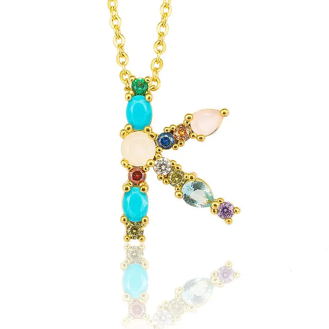 Marigold Shadows Pendant Necklaces ***Lettre Multicolor Initial Charm Necklace - Gold