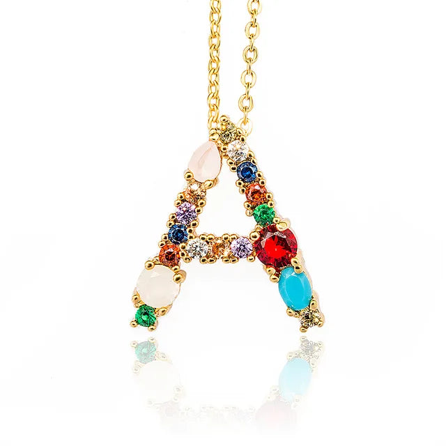 Marigold Shadows Pendant Necklaces ***Lettre Multicolor Initial Charm Necklace - Gold