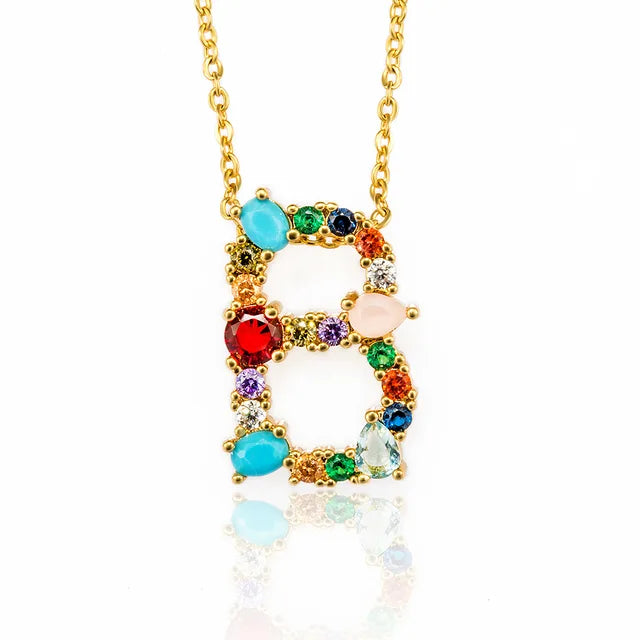 Marigold Shadows Pendant Necklaces ***Lettre Multicolor Initial Charm Necklace - Gold