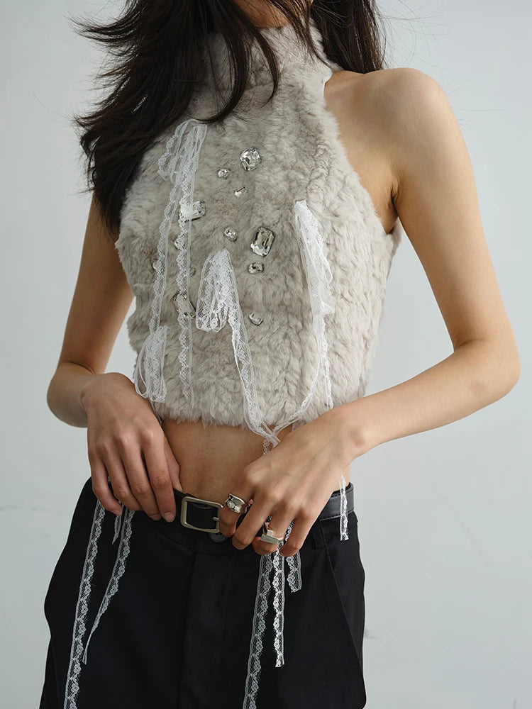 Marigold Shadows Shirts Atoosa Fuzz Halter Top