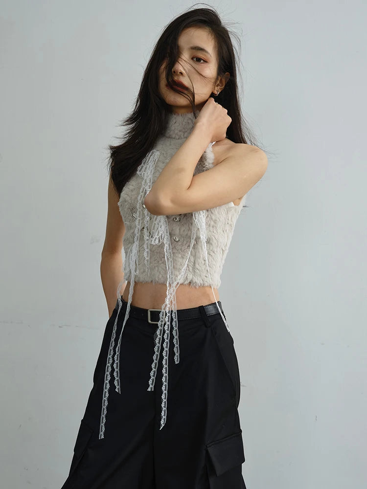 Marigold Shadows Shirts Atoosa Fuzz Halter Top