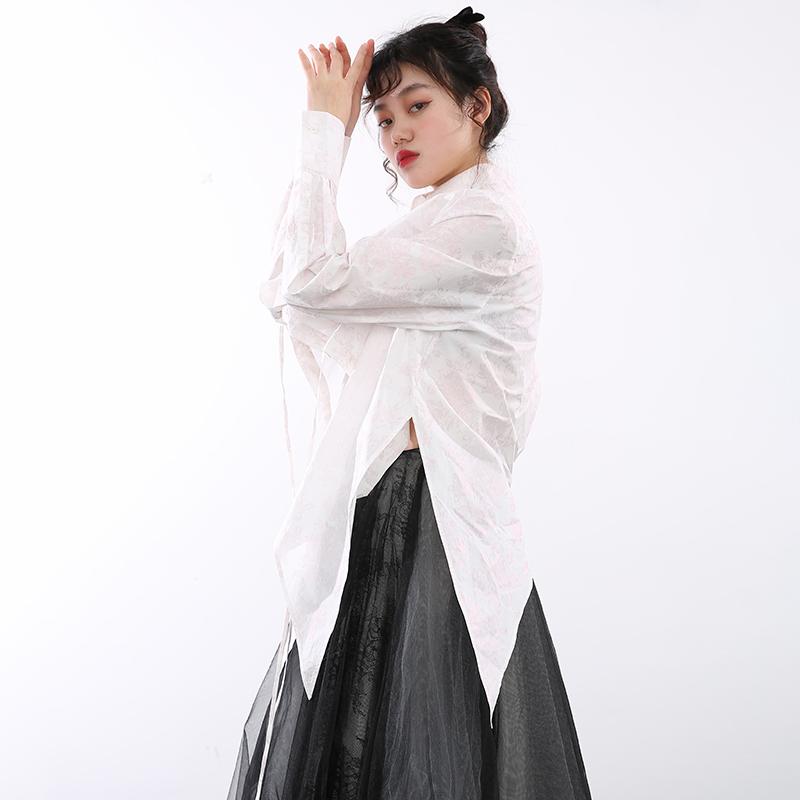 Marigold Shadows shirts Ayeka Irregular Long Sleeve Shirt