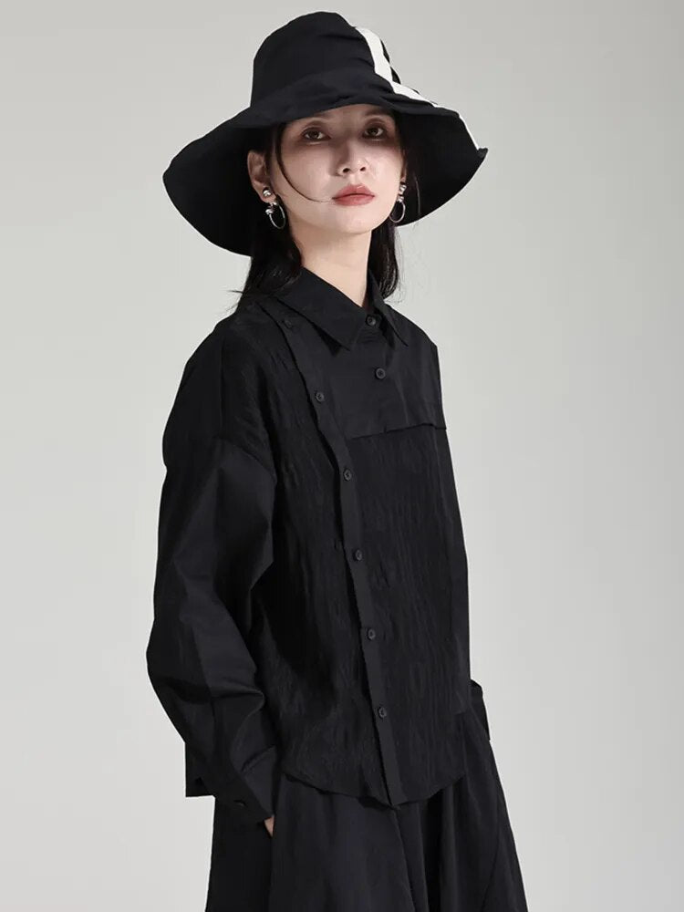 Marigold Shadows Shirts Bibba Irregular Blouse - Black