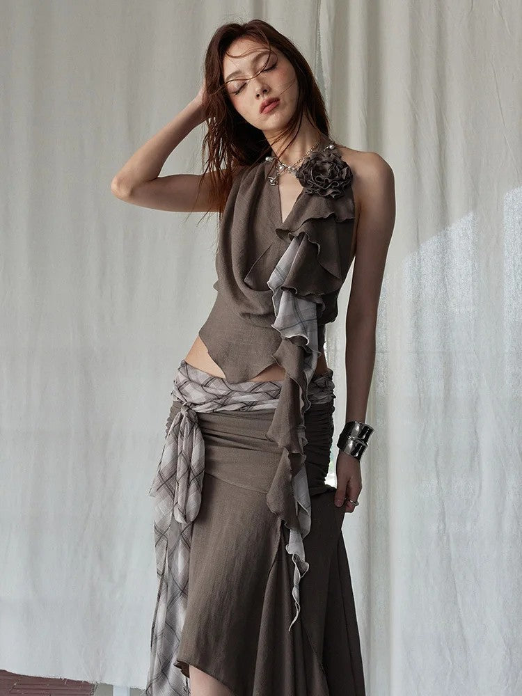 Marigold Shadows Shirts *** Burnn Ruffle Halter