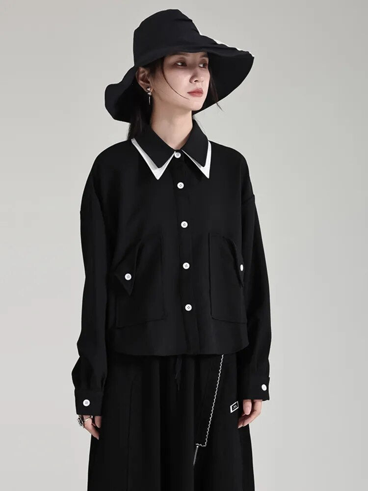 Marigold Shadows Shirts Butla Pocket Blouse - Black