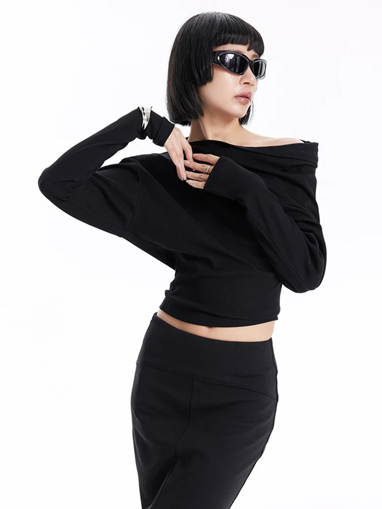 Marigold Shadows Shirts Catana Open Shoulder Long Sleeve - Black