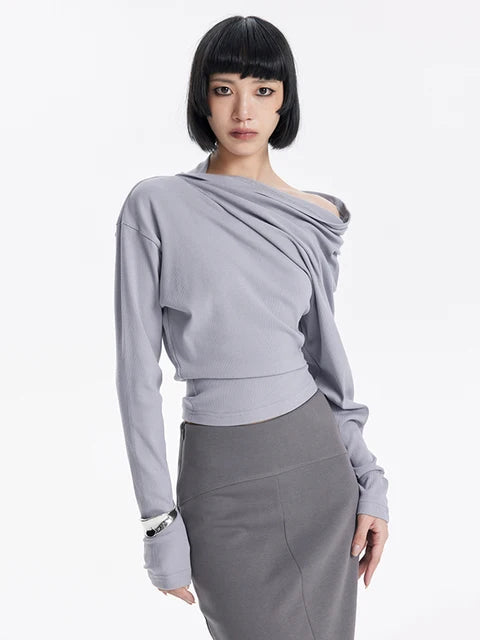 Marigold Shadows Shirts Catana Open Shoulder Long Sleeve - Light Gray