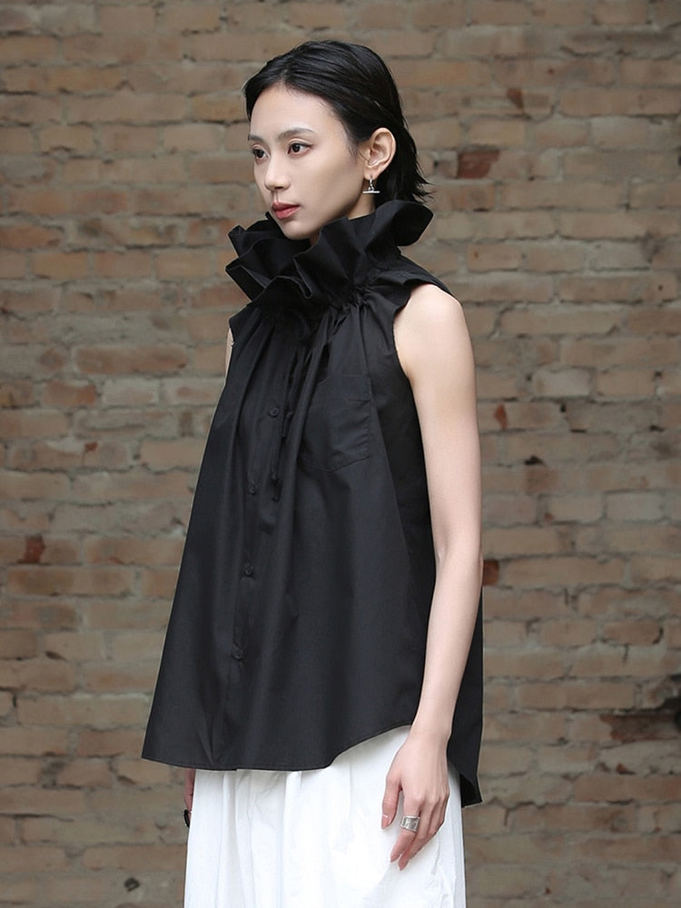 Marigold Shadows Shirts Chee Ruffle Collar Blouse - Black