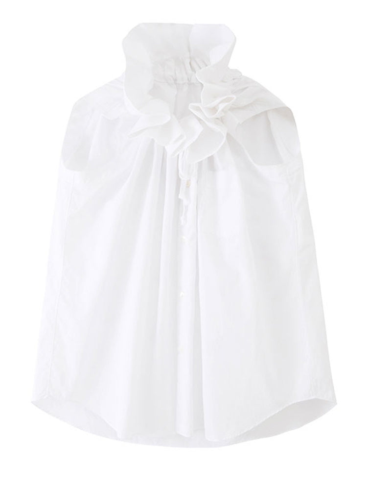 Marigold Shadows Shirts Chee Ruffle Collar Blouse - White