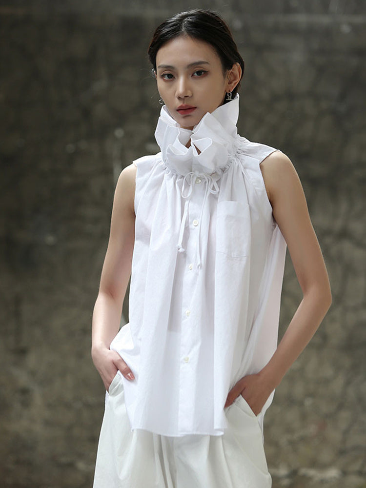 Marigold Shadows Shirts Chee Ruffle Collar Blouse - White