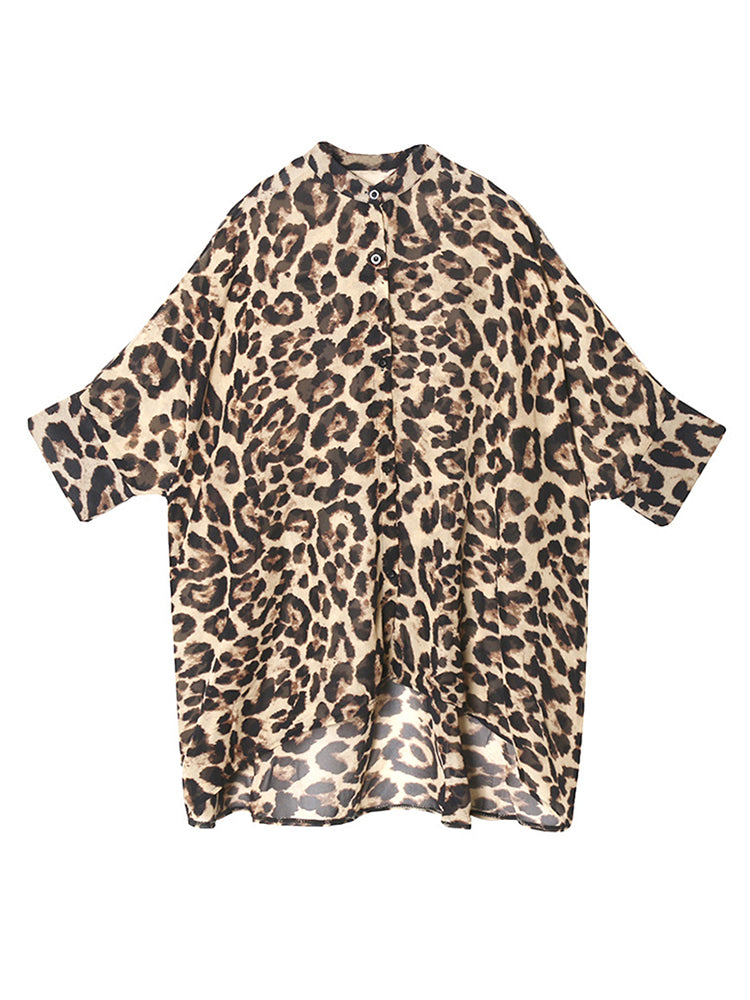 Marigold Shadows shirts Daigo Leopard Print Three-Quarter Sleeve Shirt