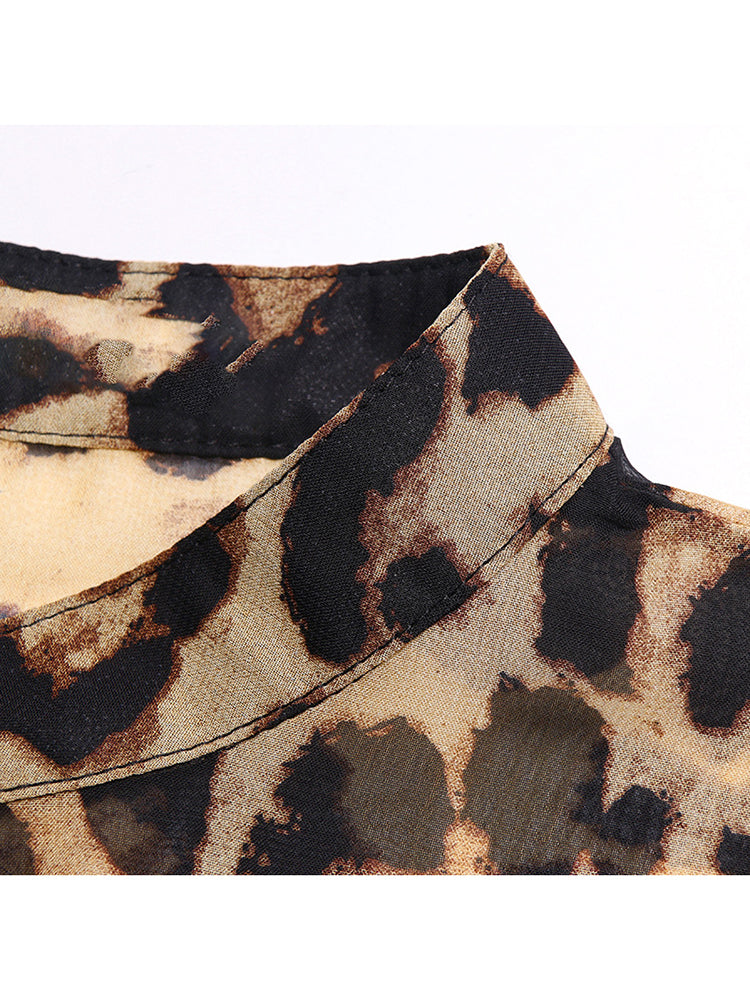 Marigold Shadows shirts Daigo Leopard Print Three-Quarter Sleeve Shirt