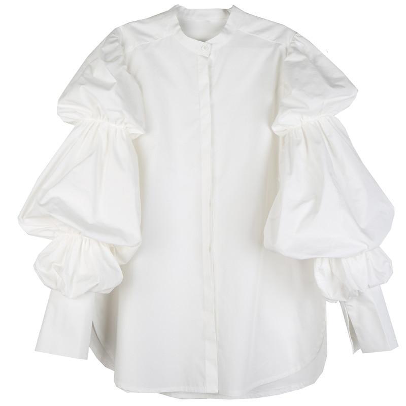 Marigold Shadows shirts Daoko Pleated Puff Long Sleeve Shirt - White