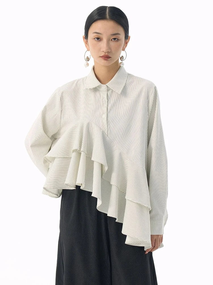 Marigold Shadows Shirts *** Deangalee Asymmetrical Ruffle Blouse
