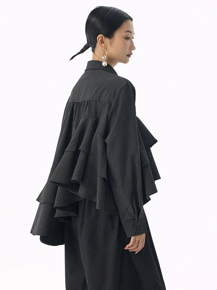 Marigold Shadows Shirts *** Deangalee Asymmetrical Ruffle Blouse