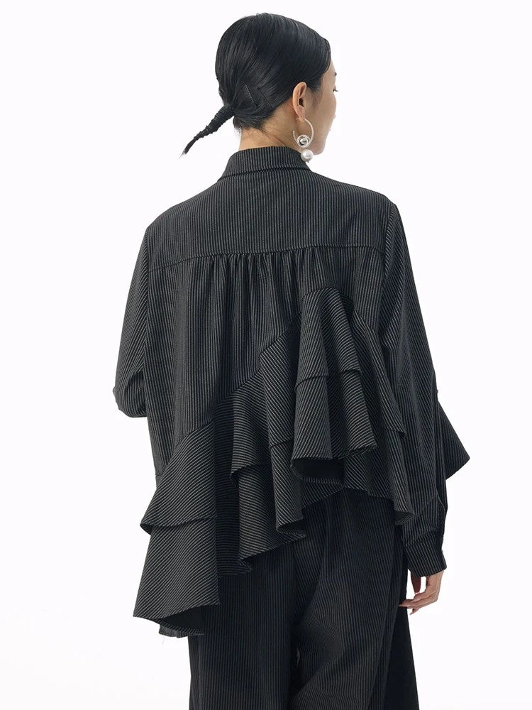 Marigold Shadows Shirts *** Deangalee Asymmetrical Ruffle Blouse