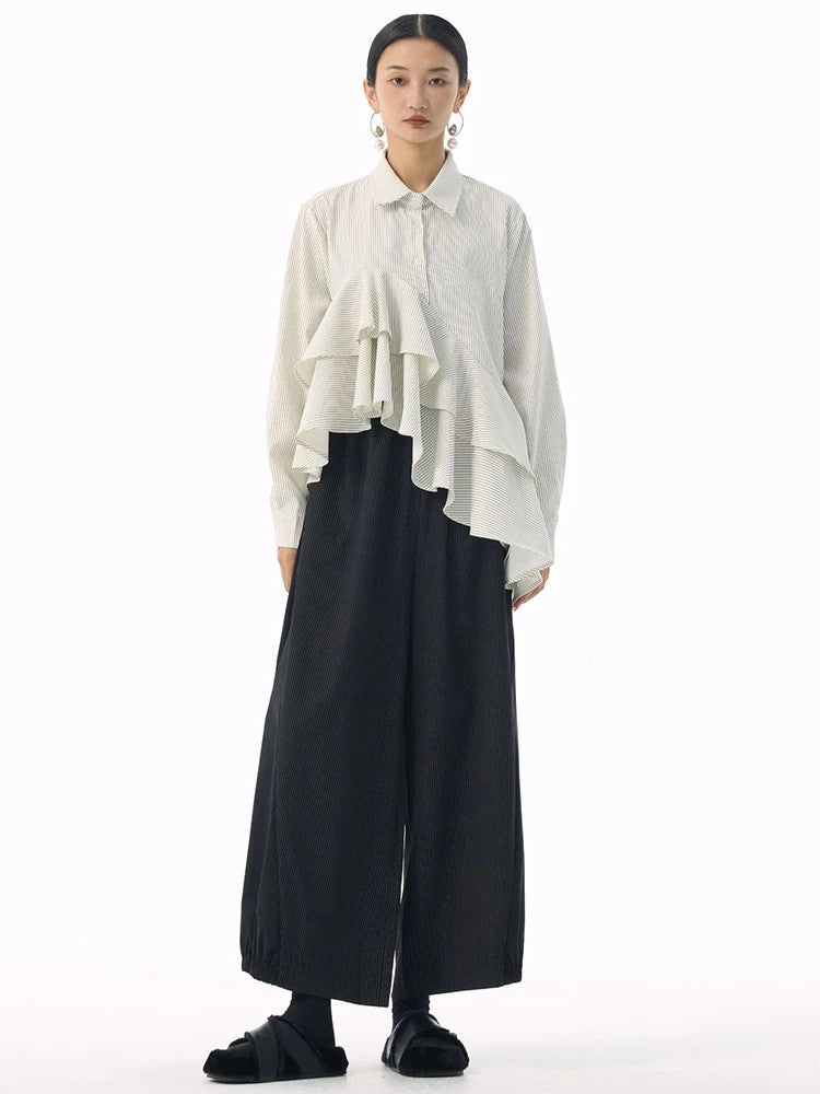 Marigold Shadows Shirts *** Deangalee Asymmetrical Ruffle Blouse