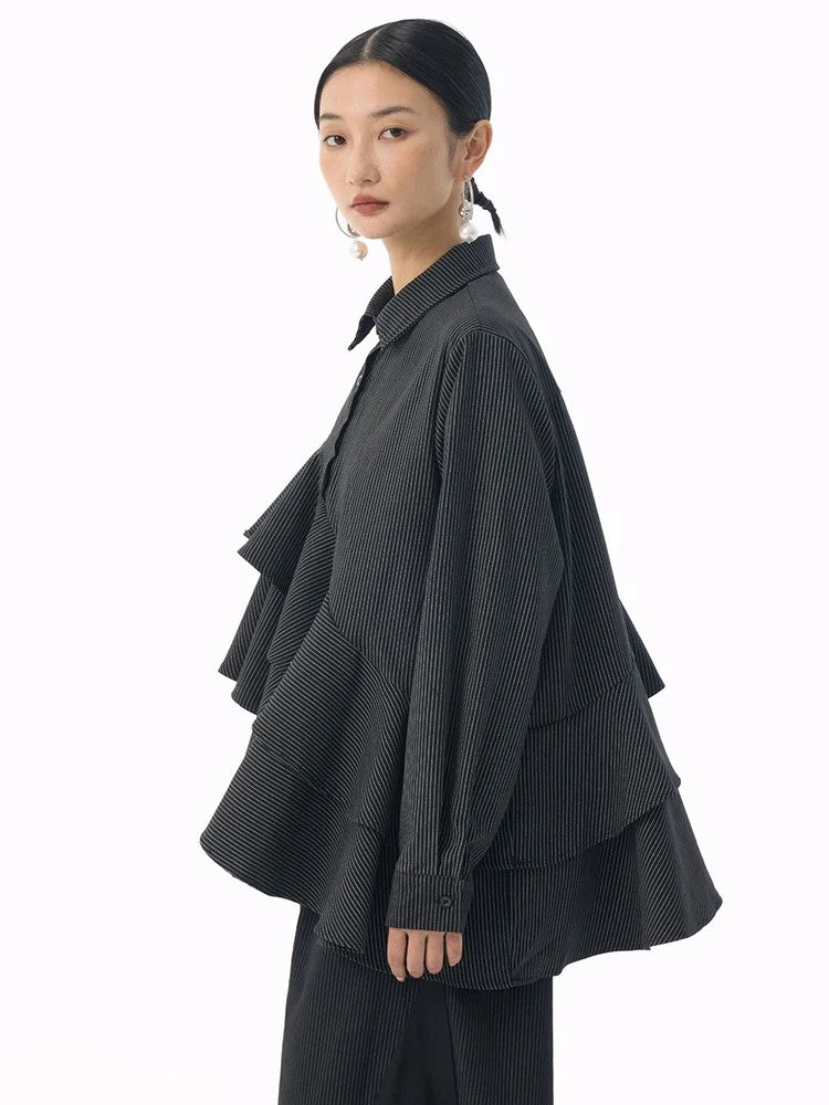 Marigold Shadows Shirts *** Deangalee Asymmetrical Ruffle Blouse