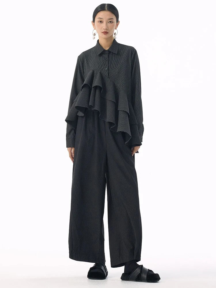 Marigold Shadows Shirts *** Deangalee Asymmetrical Ruffle Blouse