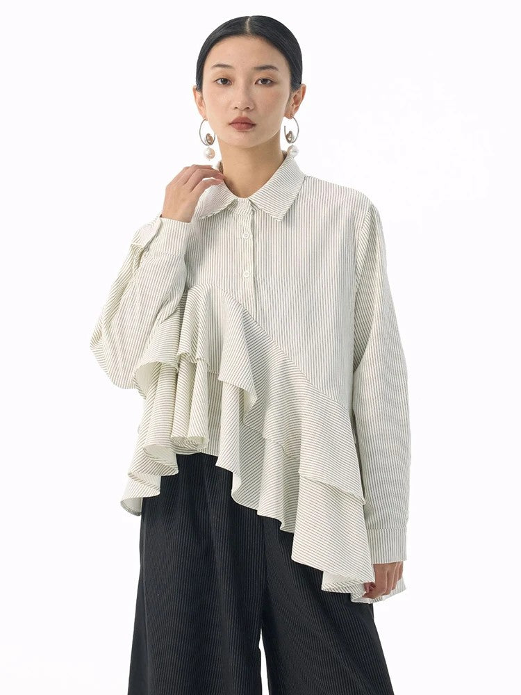 Marigold Shadows Shirts *** Deangalee Asymmetrical Ruffle Blouse